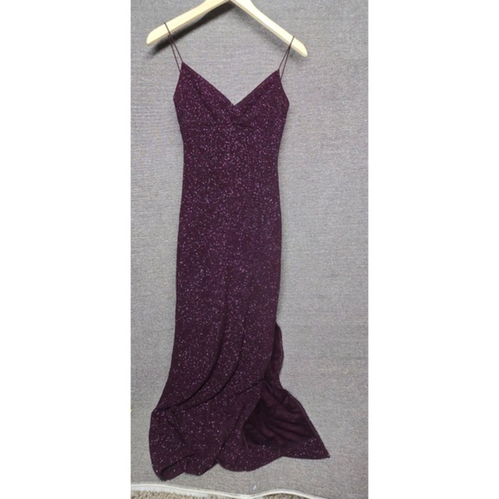 Y2K 90s Whimsigoth Vintage Purple‎ Glitter Maxi Dress Open Back Prom Gown Small
